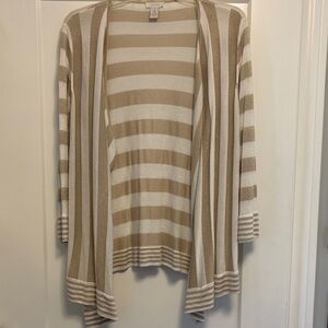 Chico's Shimmery Gold and Cream Striped Cardigan. Size 1